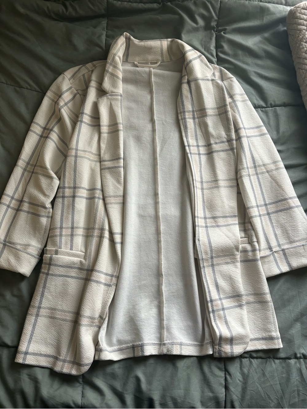 Maurices Cream Plaid Open Blazer Jacket